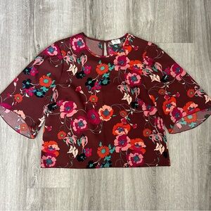 Aritzia Wilfred Cambria Floral Maroon Blouse Top Workwear Office Church Size XXS